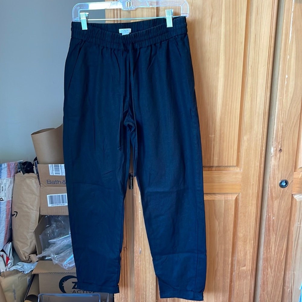 J.Crew Factory Black Linen-Cotton Drawstring Pant